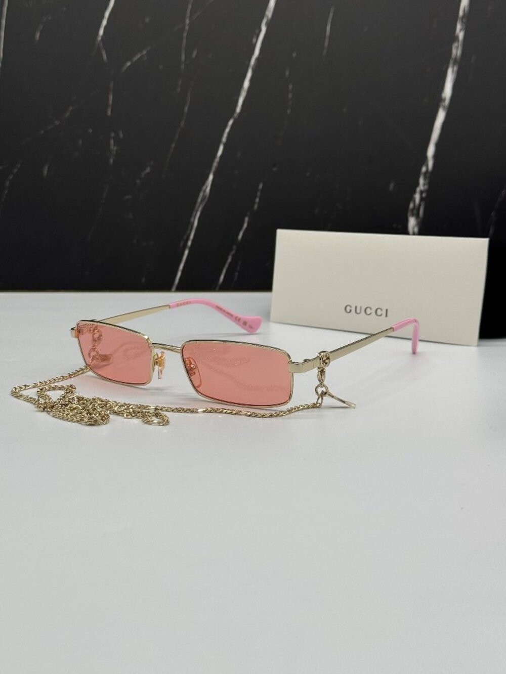 NEW GUCCI GG1600S 004 GOLD/PINK WOMEN SUNGLASSES WITH CHAIN